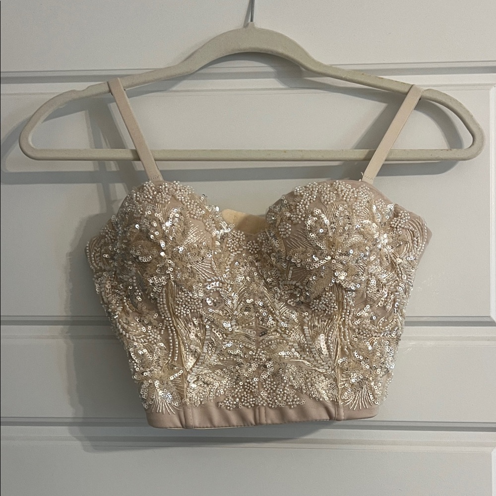 Windsor Beige Embellished Crop Top